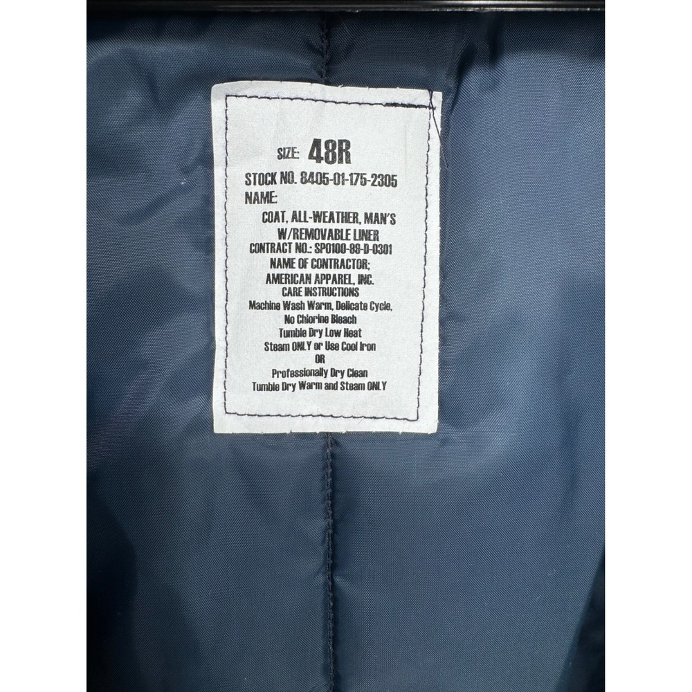 Vintage‎ US Military All-Weather Trench Coat 48R Removable Liner Navy - Picture 5 of 12